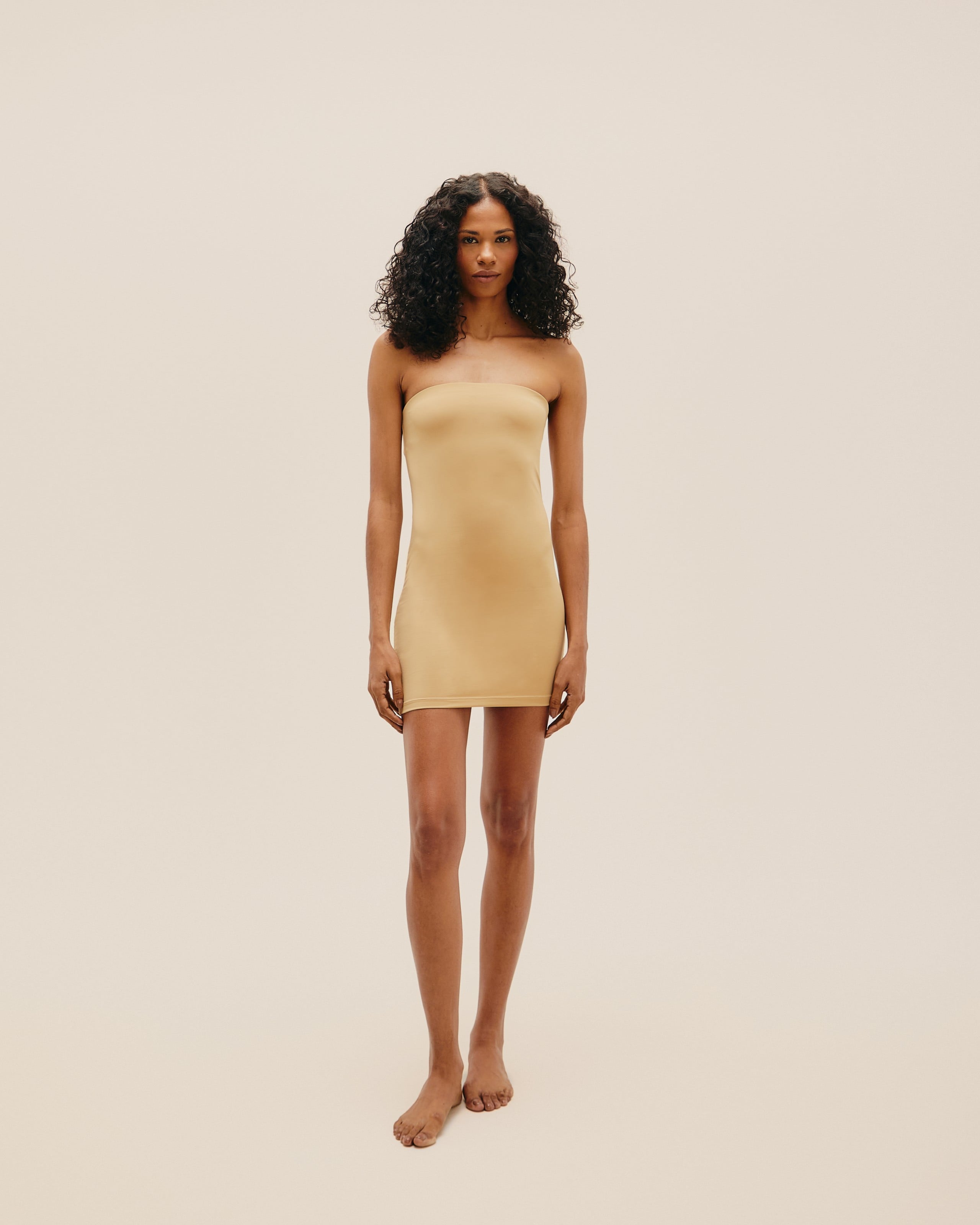 Vestido Combinação Reta Bege Satu