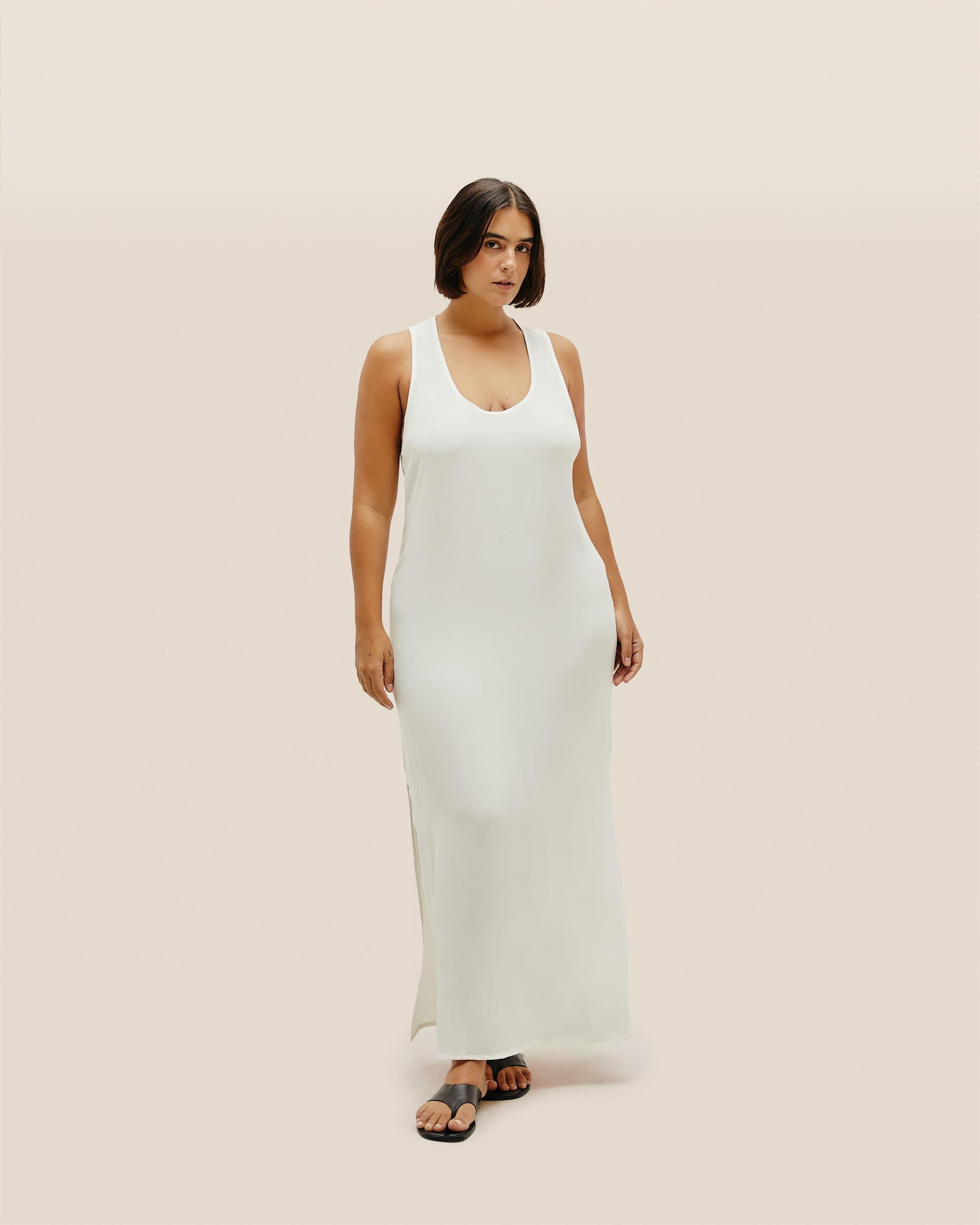 Vestido Decote U Longo Off-White