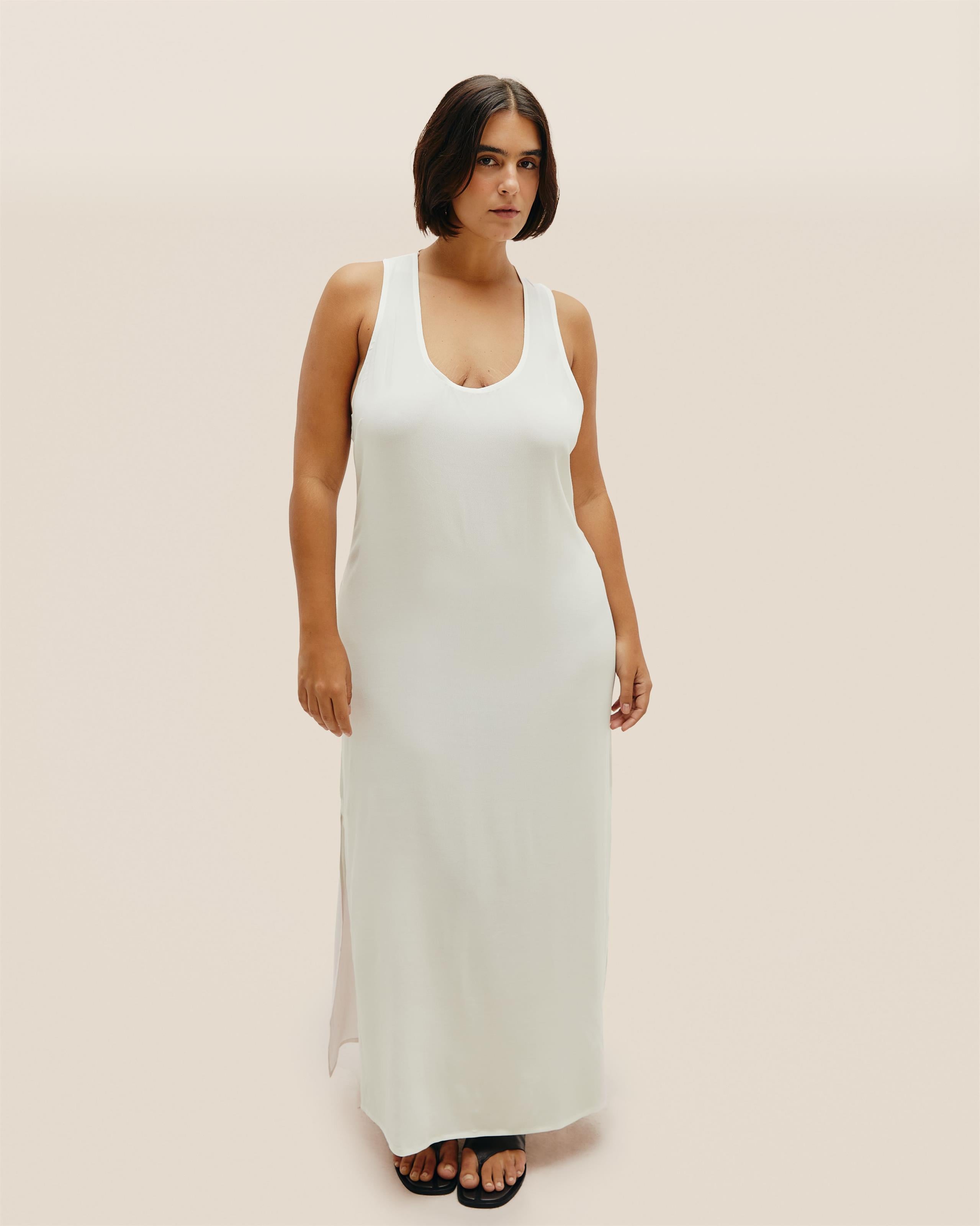 Vestido Decote U Longo Off-White