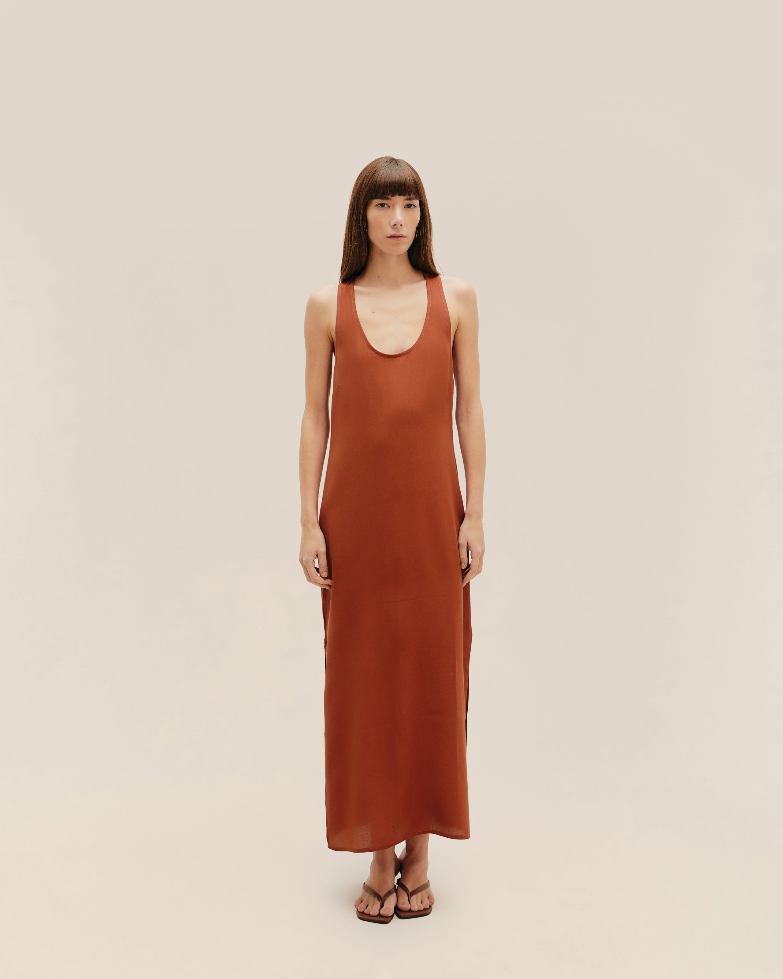 Vestido Decote U Longo Rosa