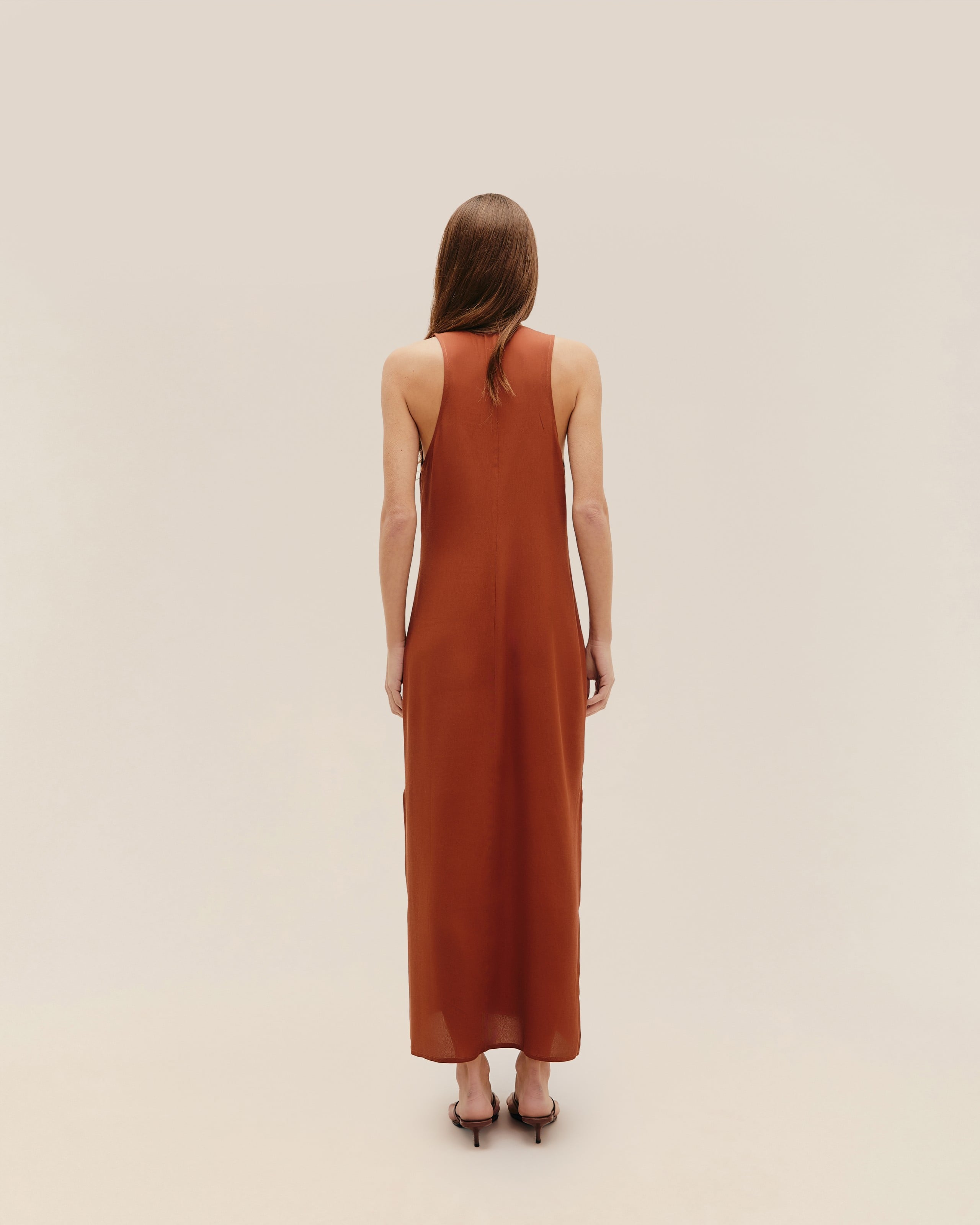 Vestido Decote U Longo Rosa