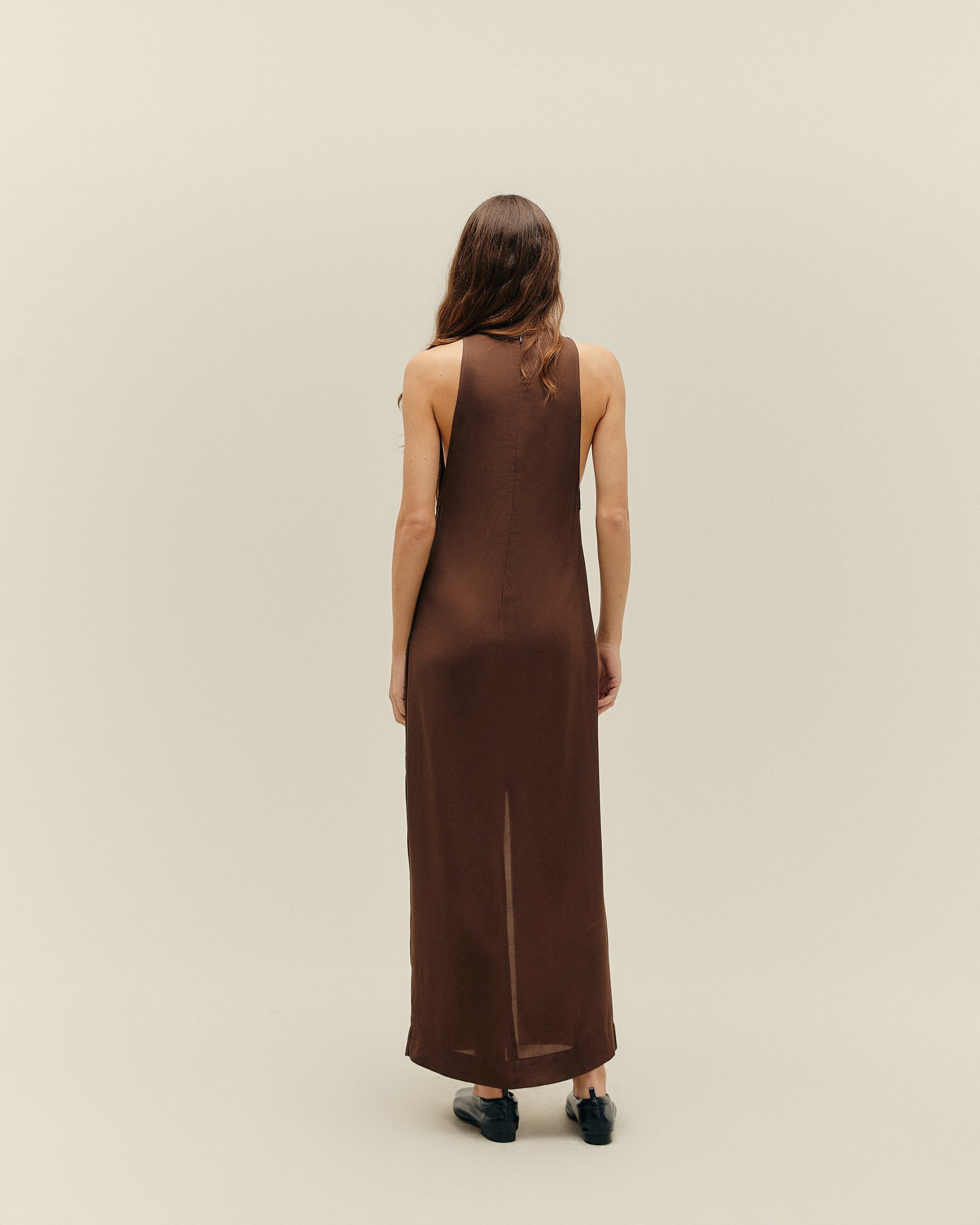 Vestido Fenda Frente Marrom Brauna