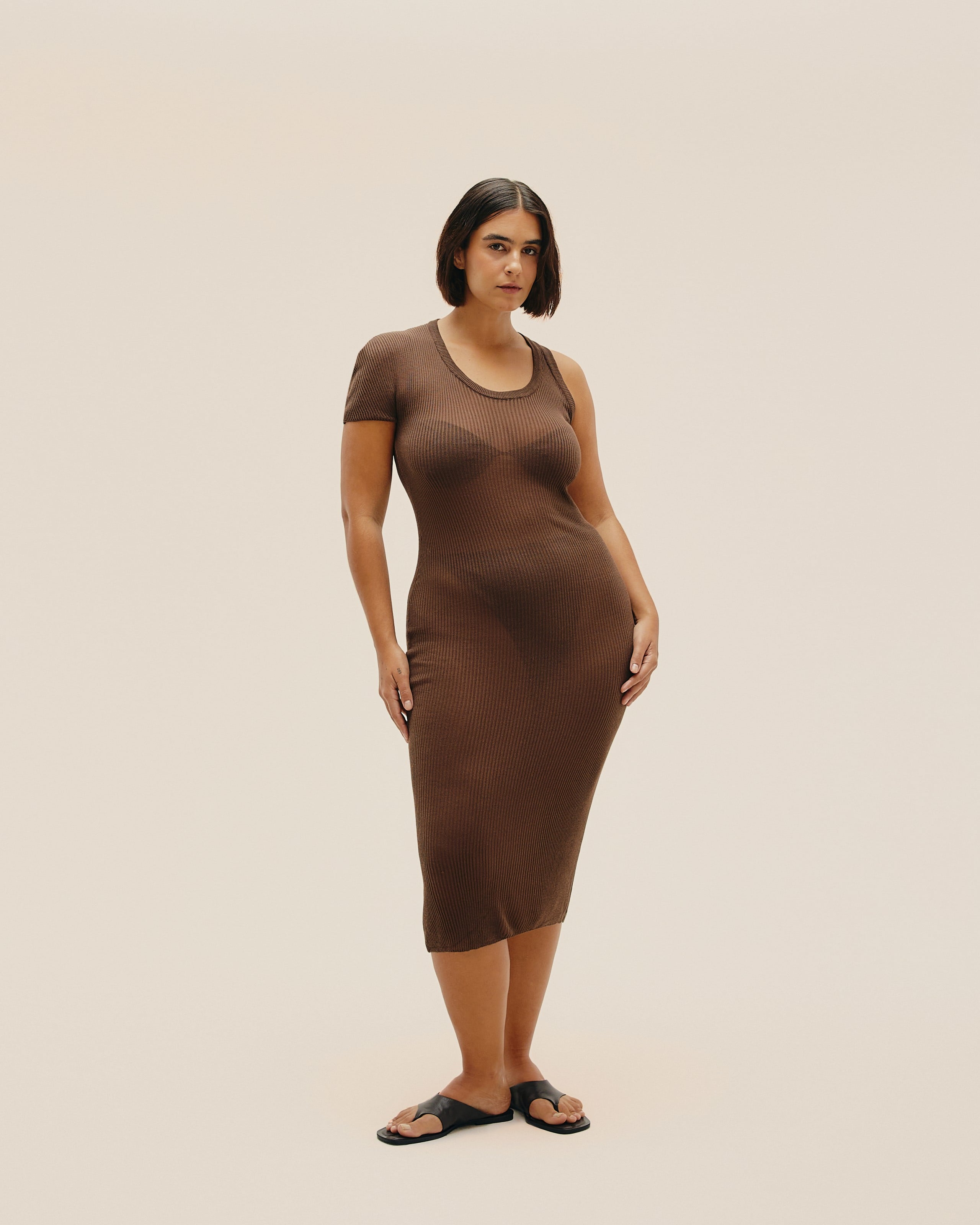 Vestido Florencia Tricot Marrom Brauna