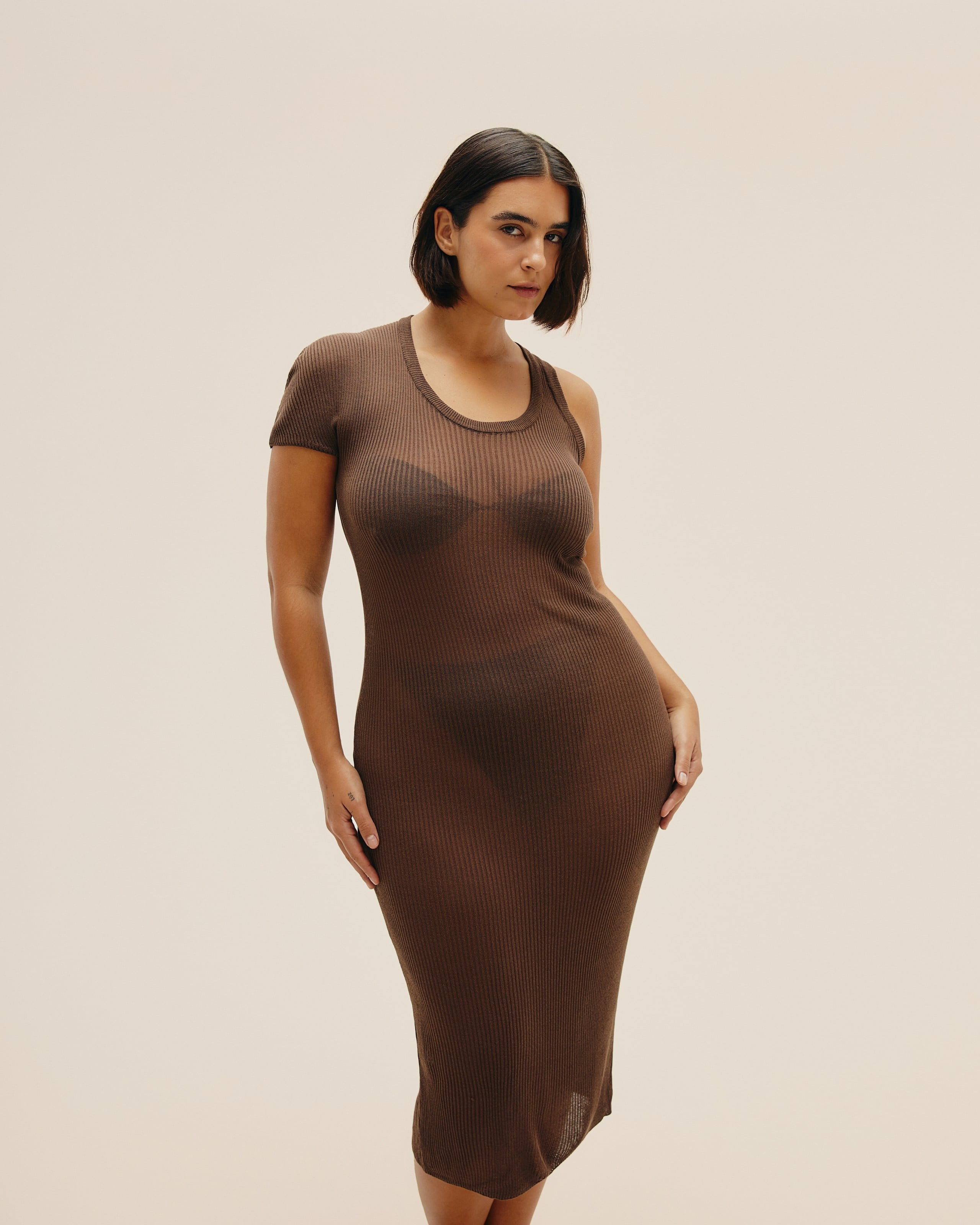 Vestido Florencia Tricot Marrom Brauna