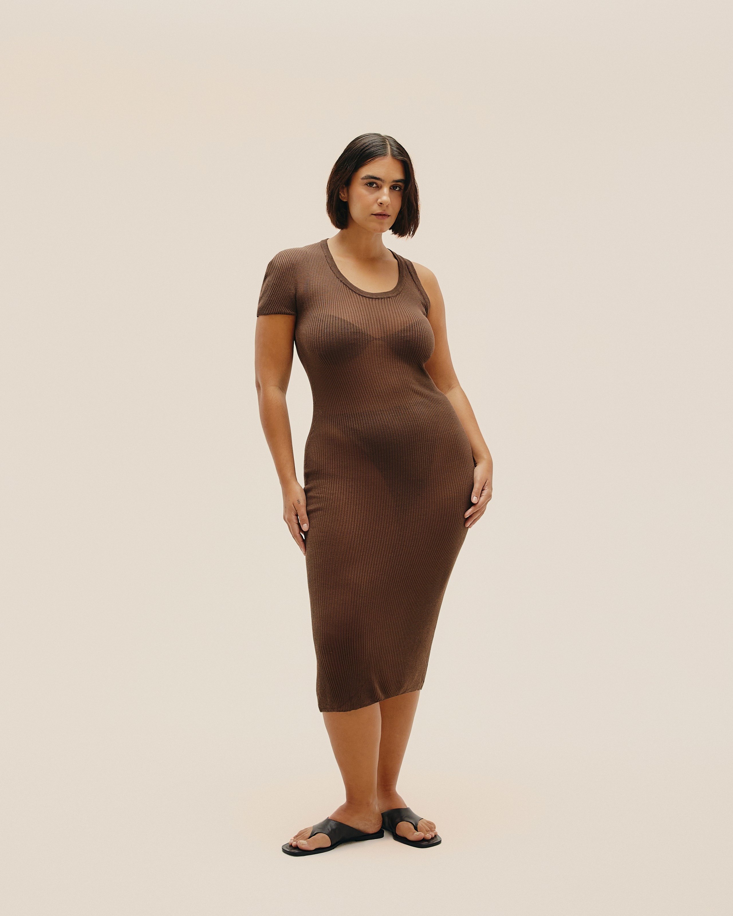 Vestido Florencia Tricot Marrom Brauna