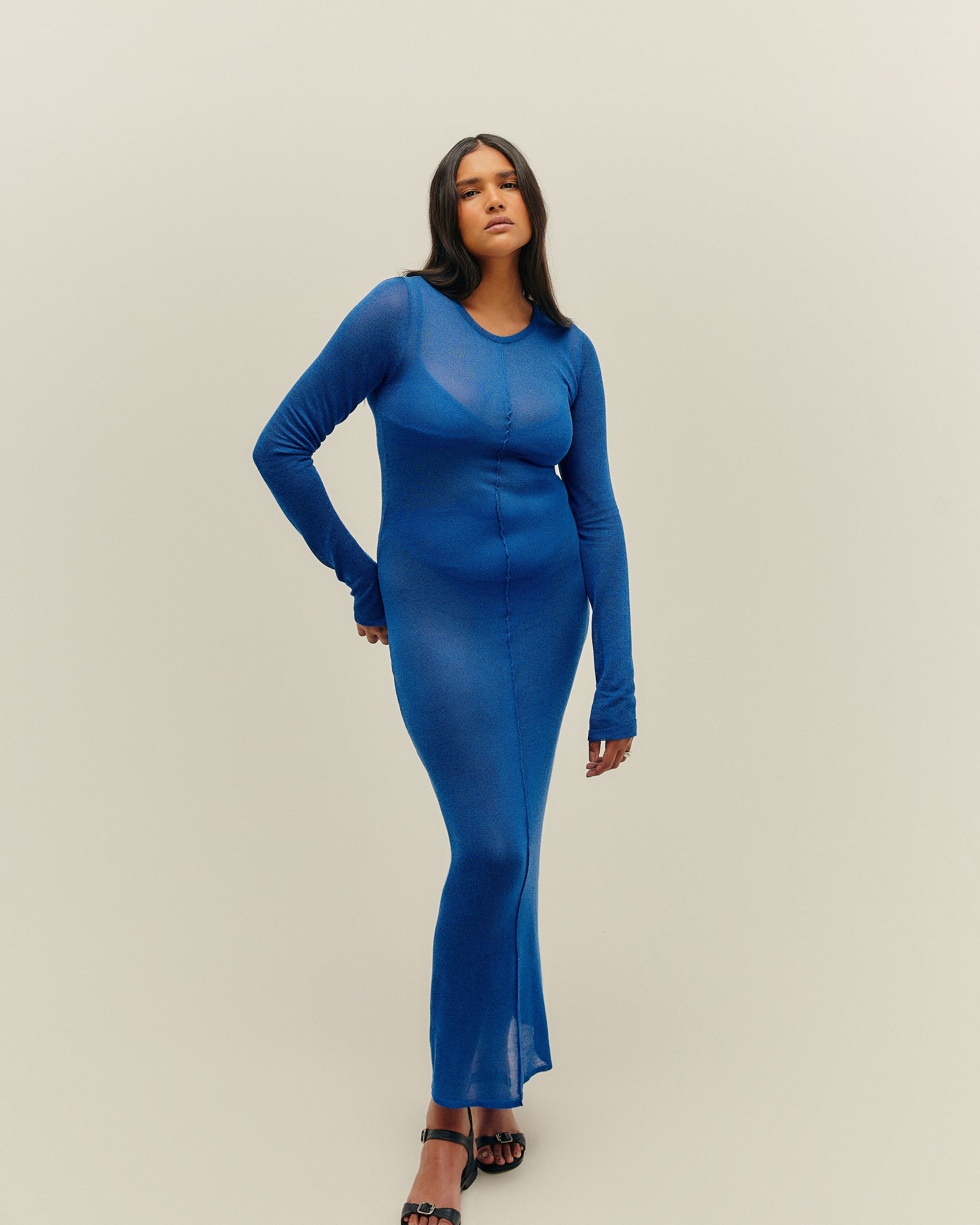 Vestido Isadora Tricot Azul Cobalto