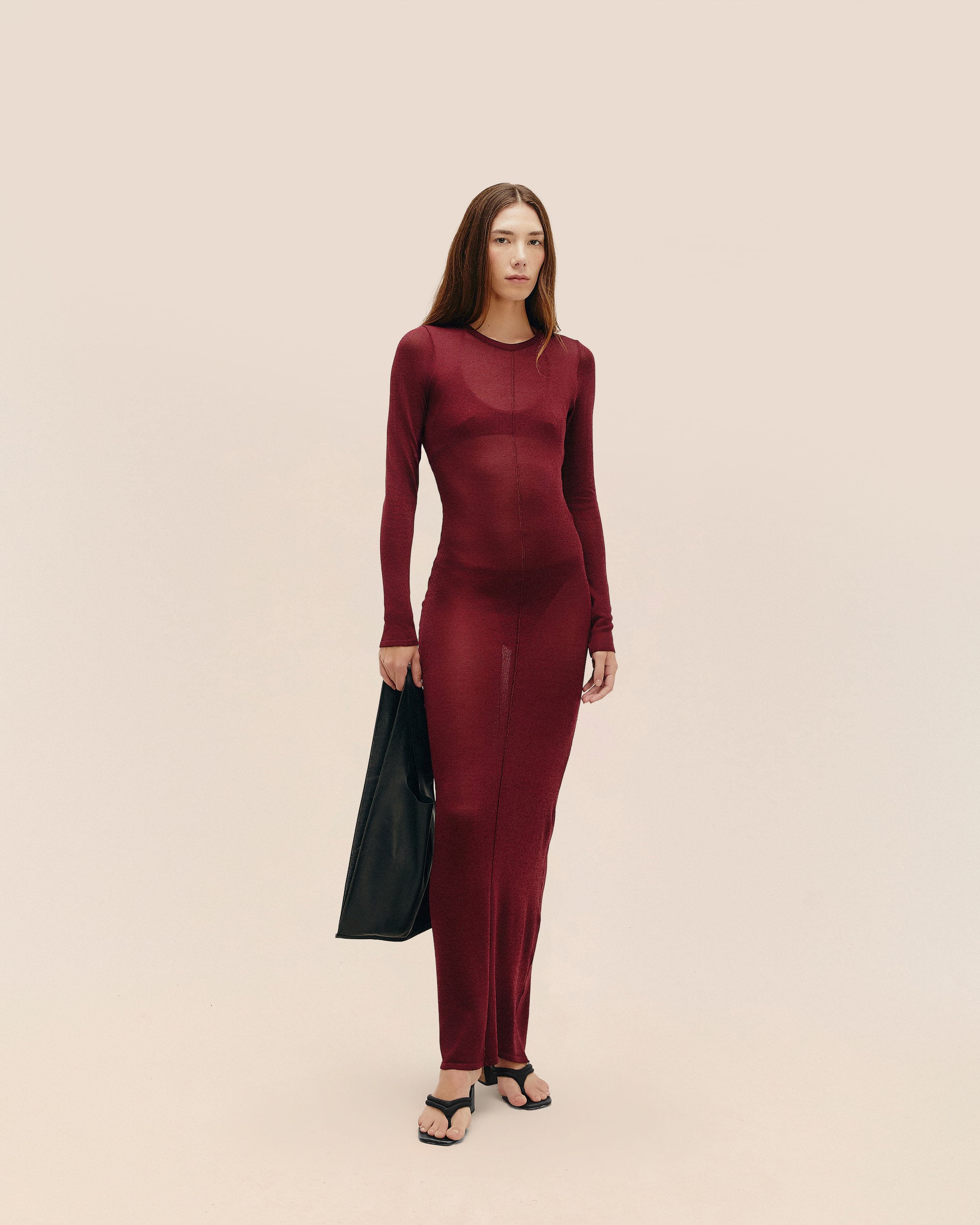 Vestido Isadora Tricot Vinho Marsala