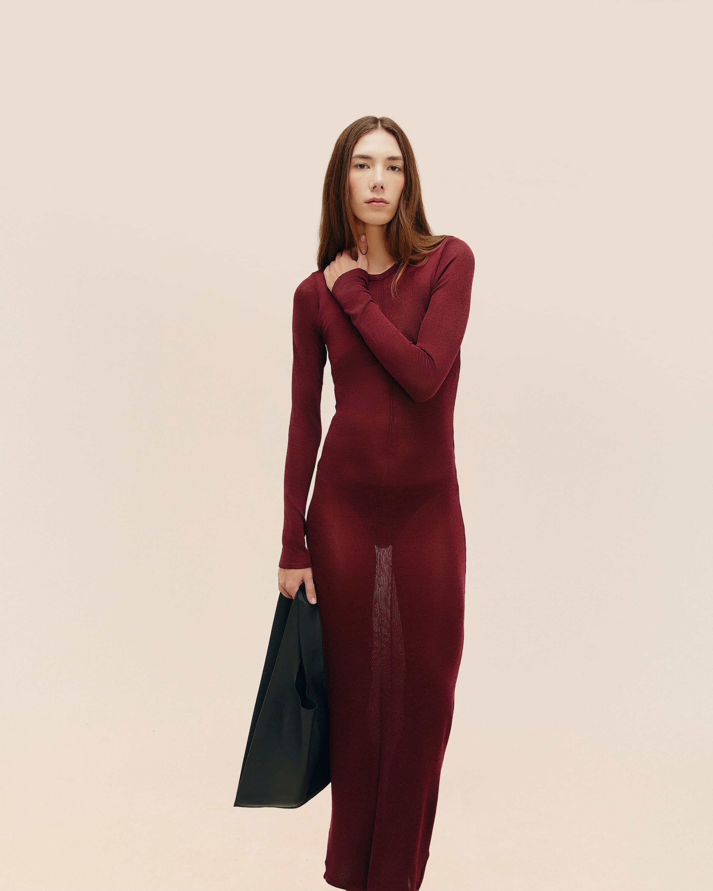 Vestido Isadora Tricot Vinho Marsala