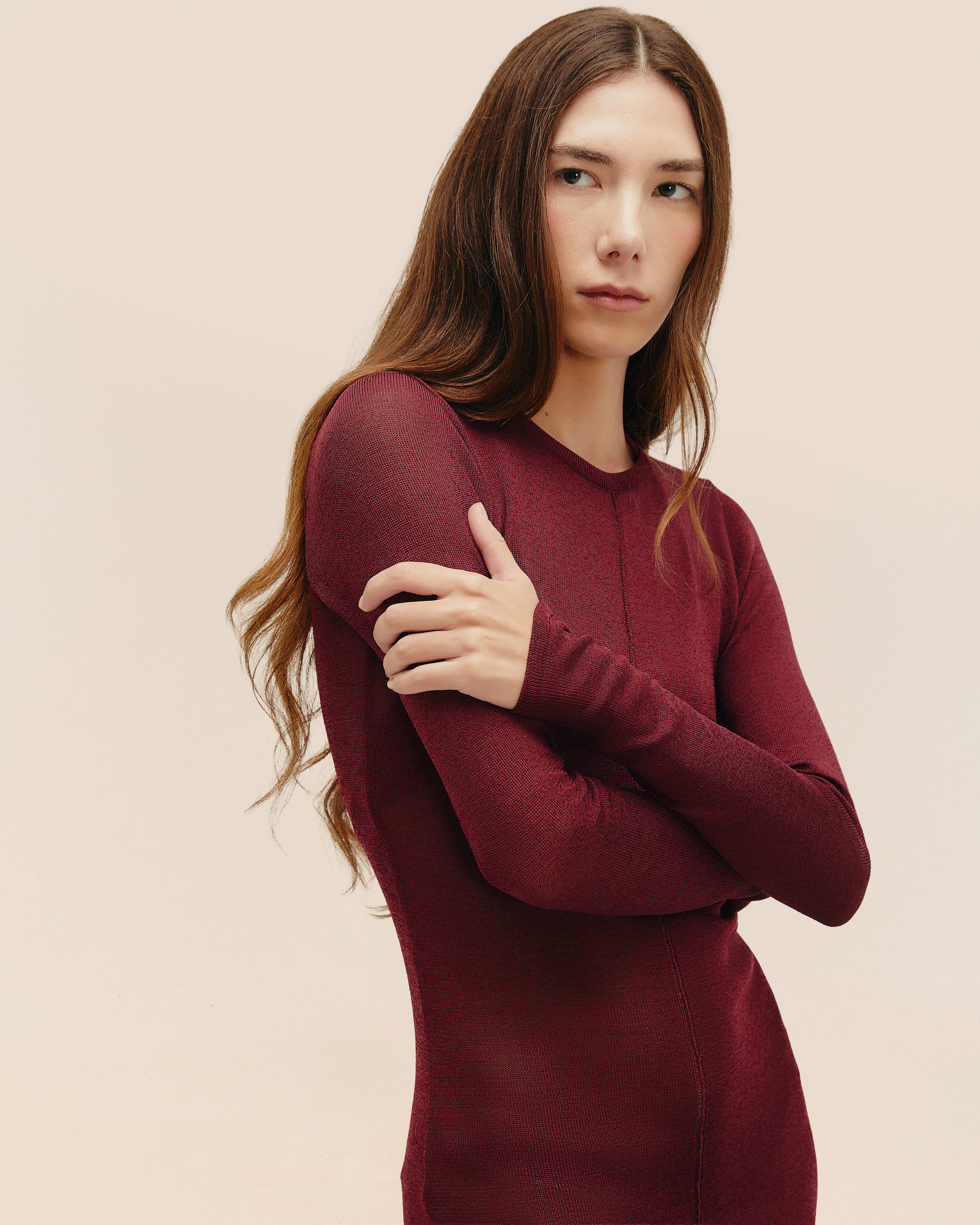 Vestido Isadora Tricot Vinho Marsala