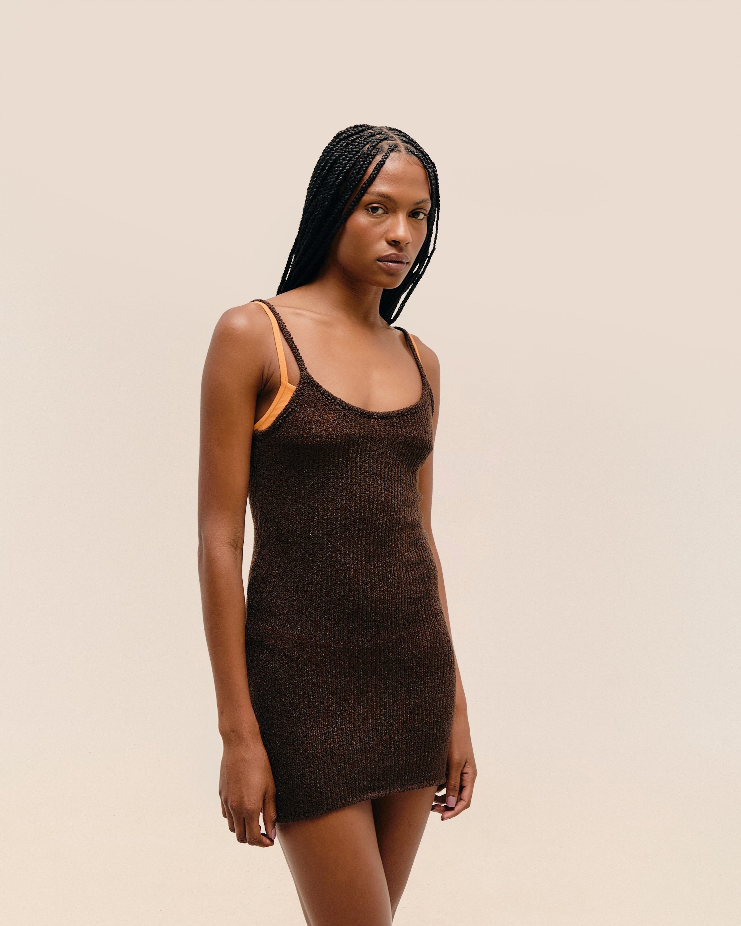 Vestido Isla Mini Tricot Marrom Brauna