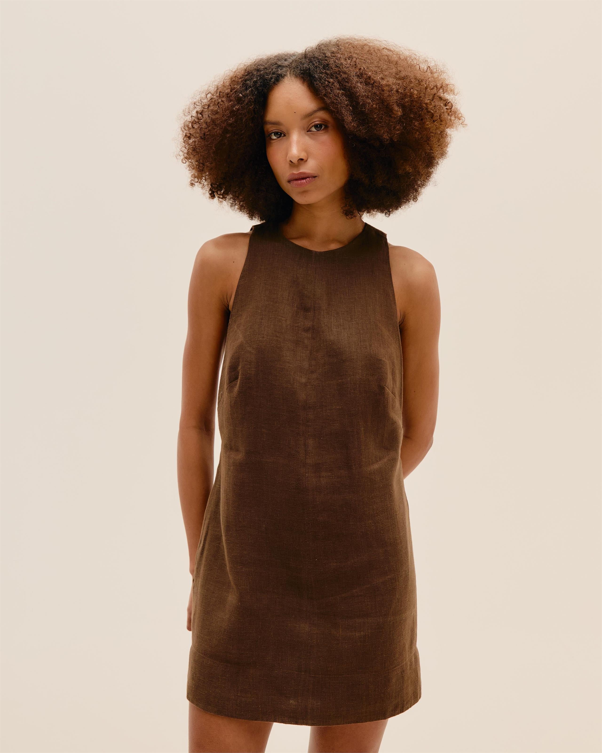 Vestido Iva Linho Marrom