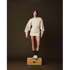 Haight — Vestido Manga Pregas Tricot Bege
