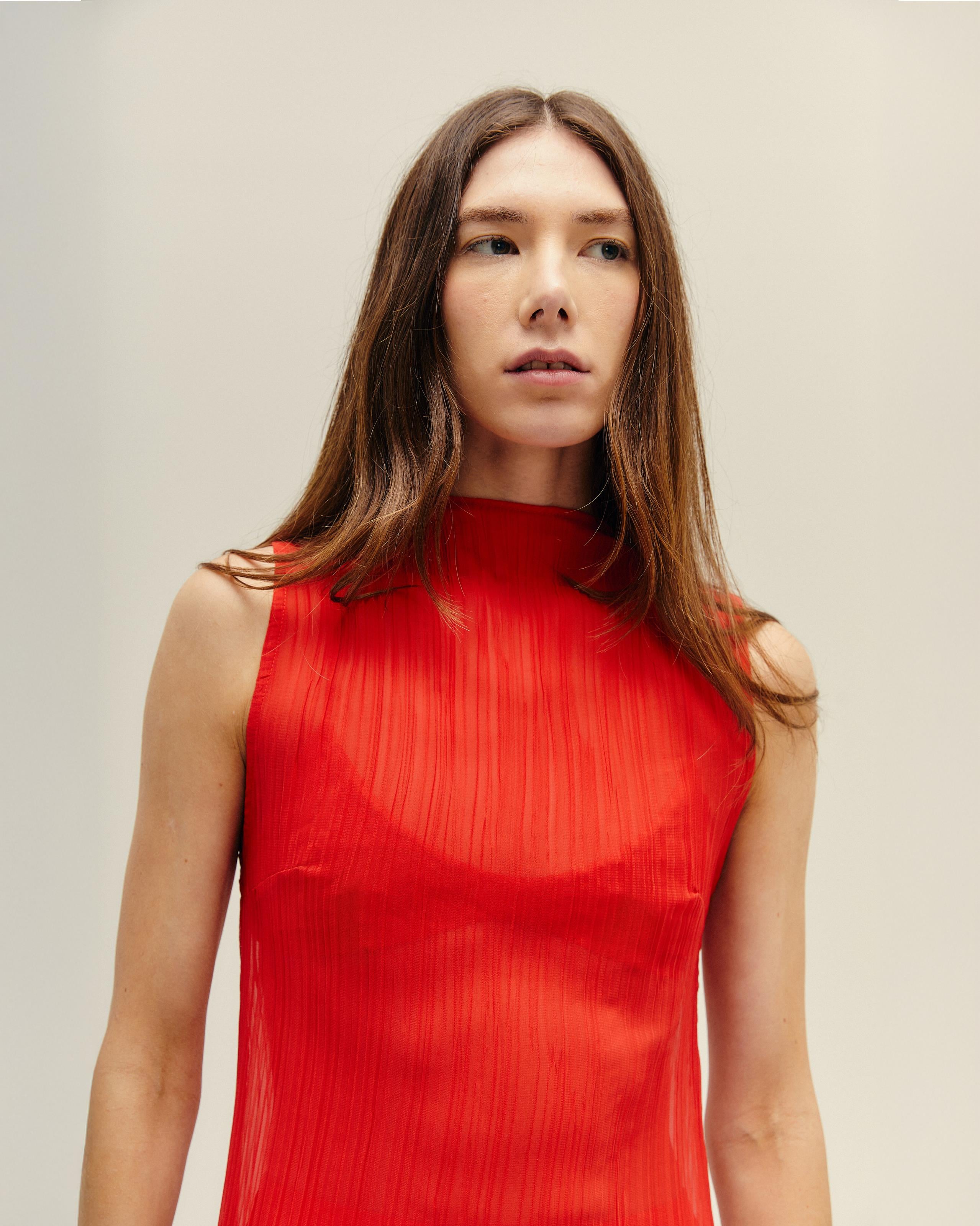 Vestido Pinton Plissado Vermelho Desvio