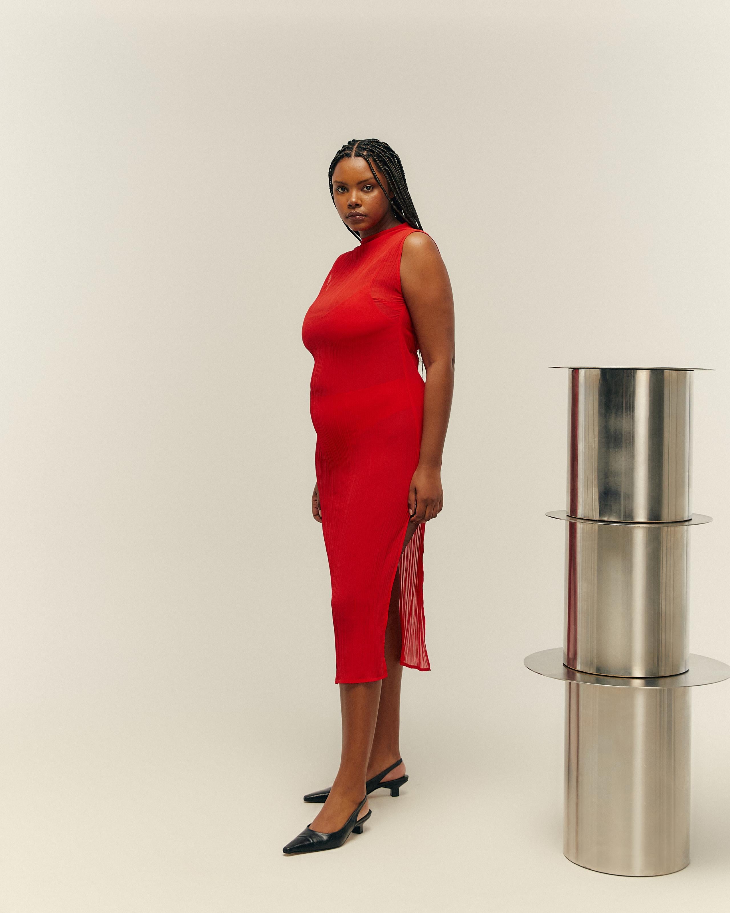 Vestido Pinton Plissado Vermelho Desvio