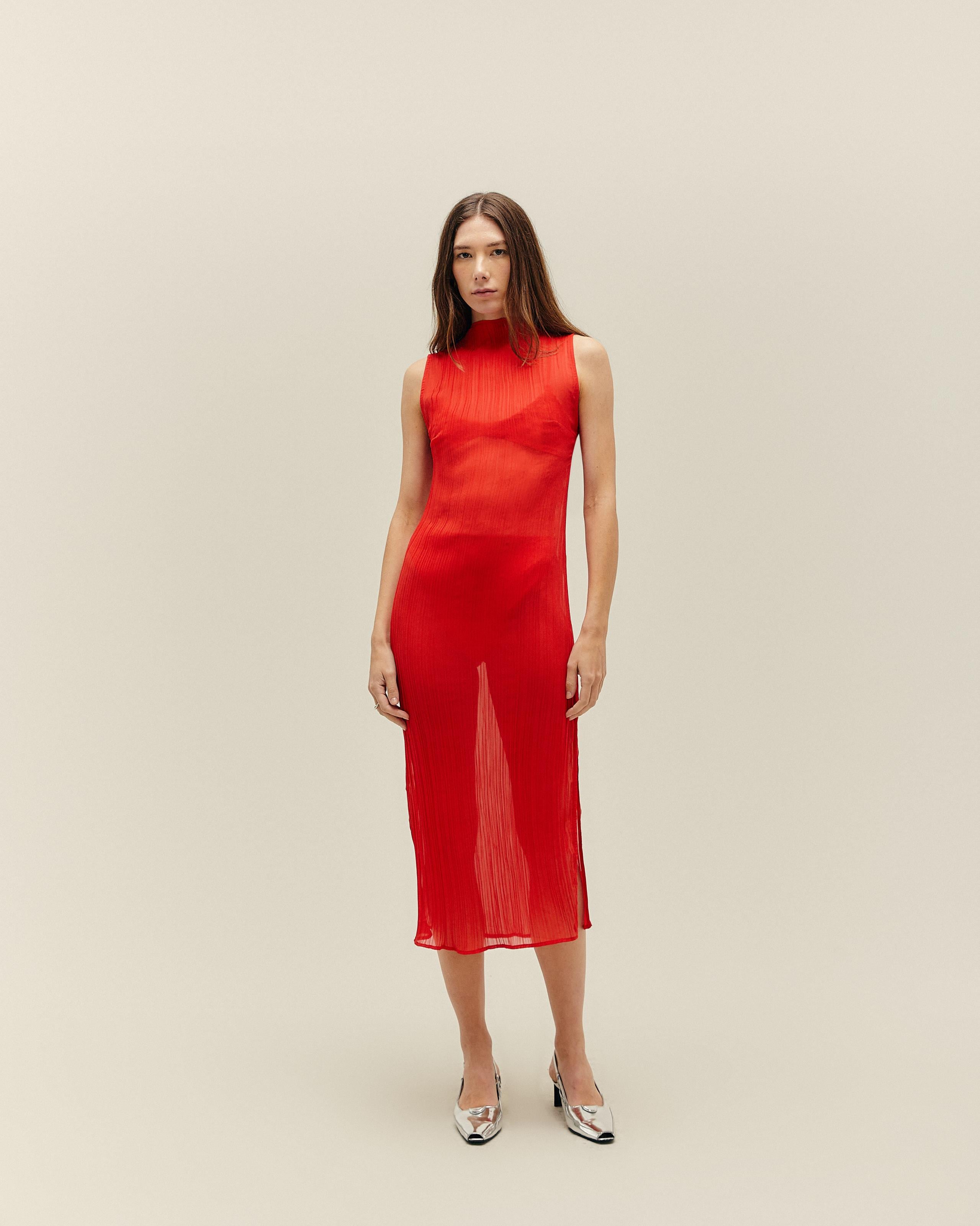 Vestido Pinton Plissado Vermelho Desvio