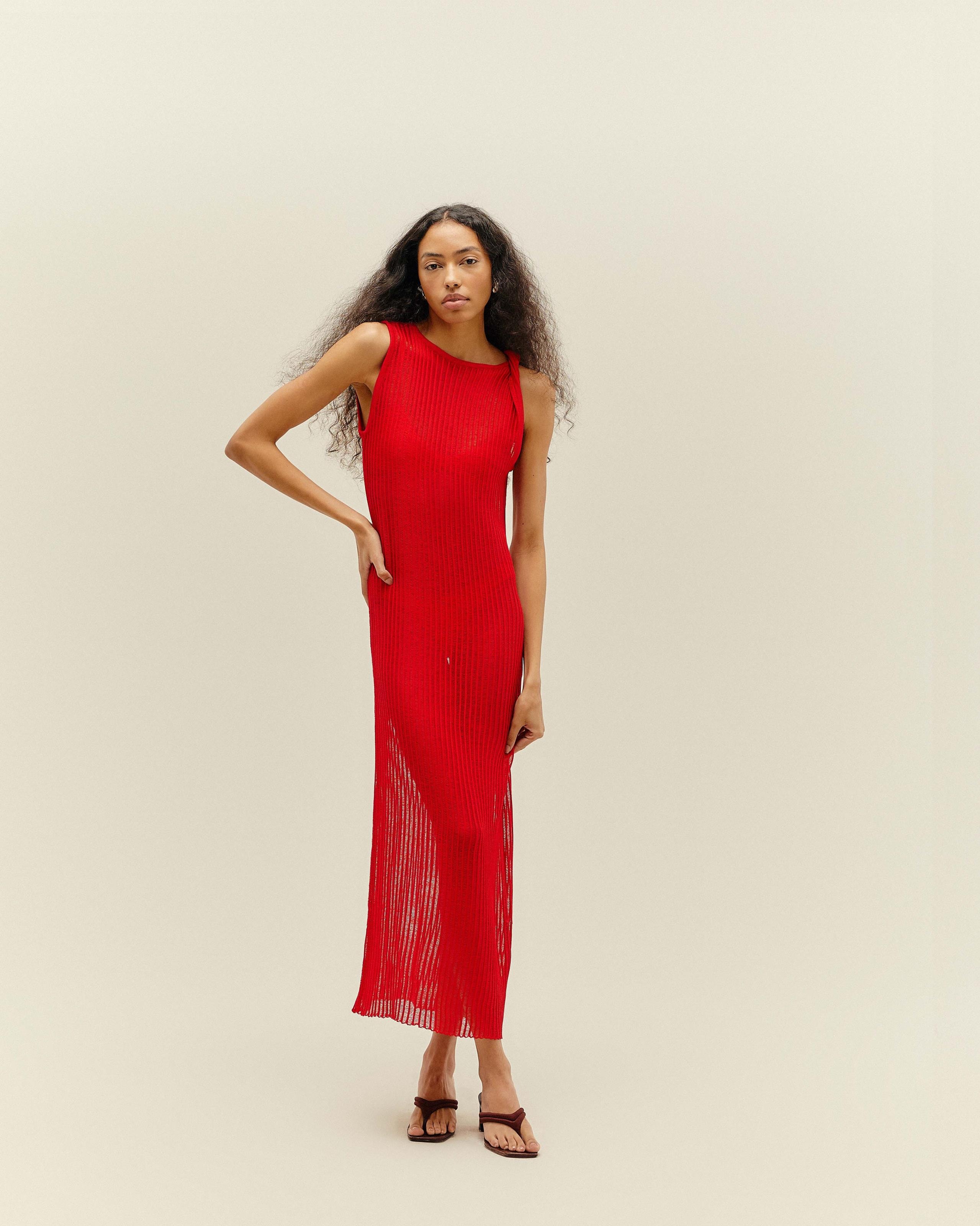 Vestido Torcido Tricot Vermelho