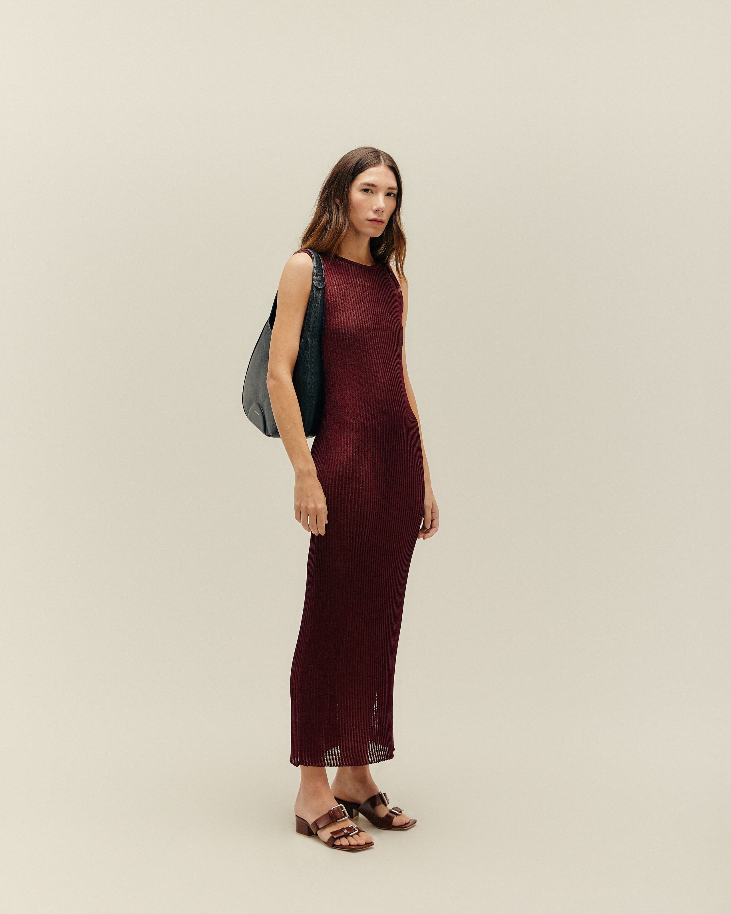 Vestido Torcido Tricot Vinho Marsala
